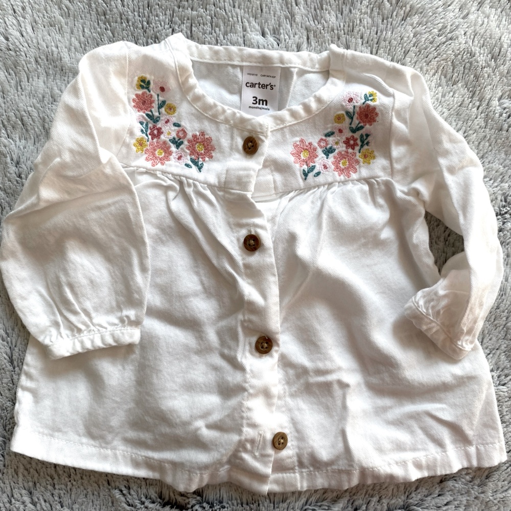 Bundle 3 for $12: Carter's White Floral Embroidered Baby Shirt